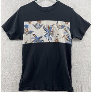 Vans Shirt Mens Small Black Short Sleeve Floral Pineapple Striped Skater